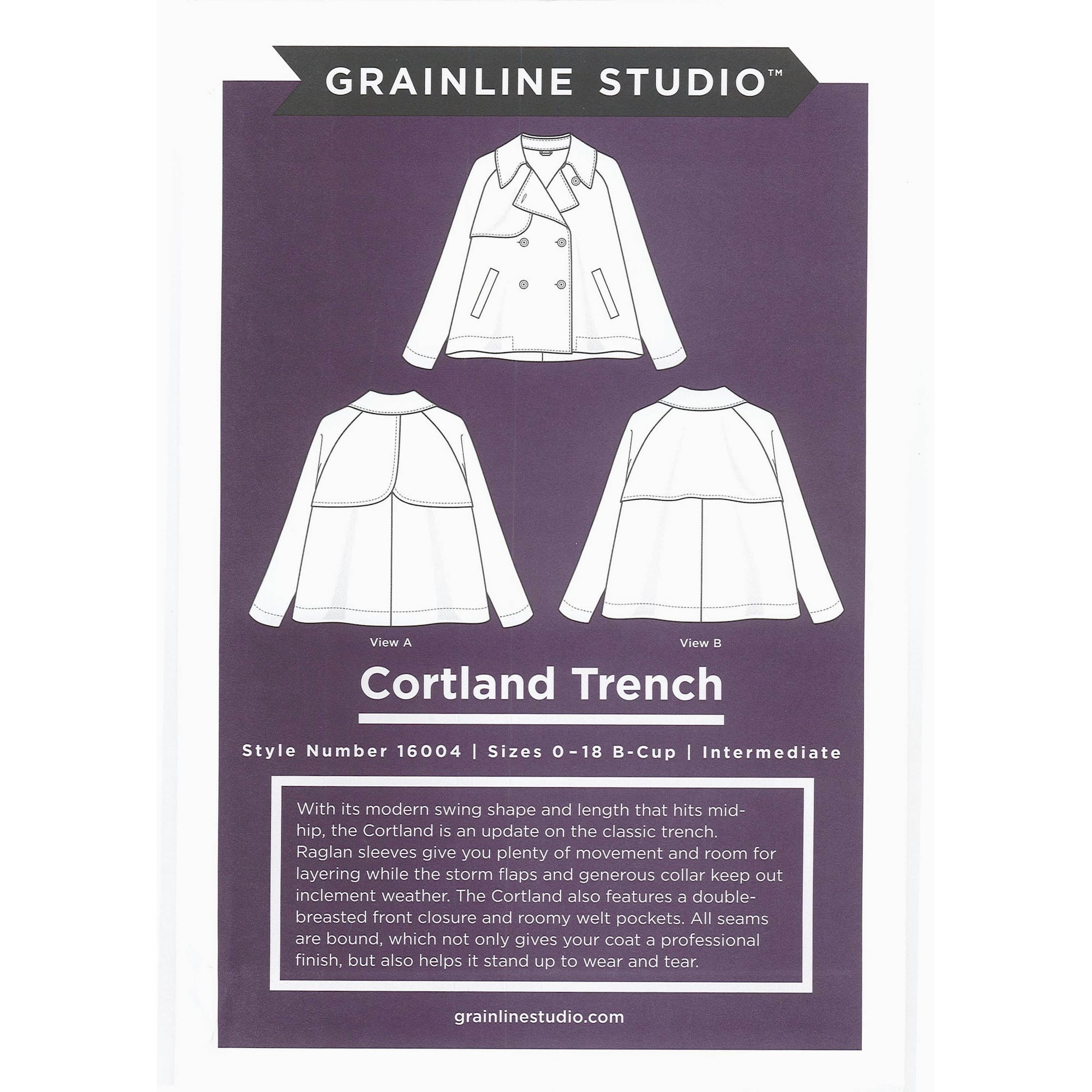 Grainline Studio Cortland Trench Coat Sz 0-18 Pattern